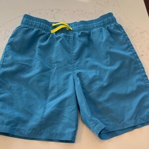 Primary Blue Kids Swim Trunks with Yellow Drawstring